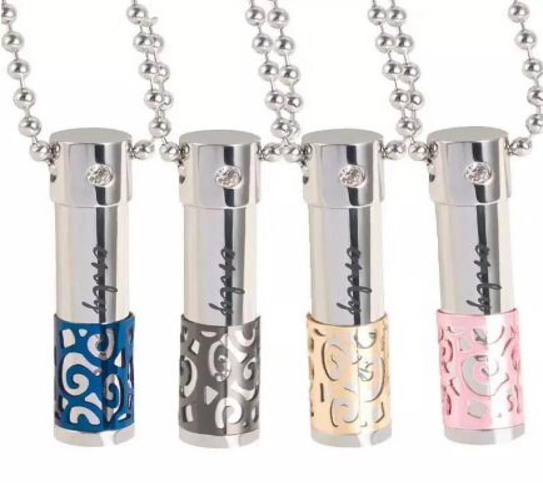 

Essential Oils Perfume Bottle Crystal Statement Necklace 316L Titanium Lovers Bottle Diffuser Locket Pendant Can be Opened Hollow 4333519