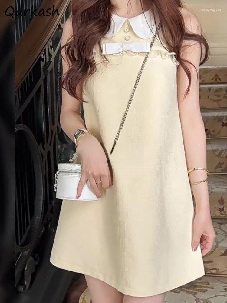 

Casual Dresses French Style Mini Dress Women Elegant Off Shoulder Summer Sweet Vintage Dating Lady Sleeveless Streetwear Vacation Mujer, Yellow