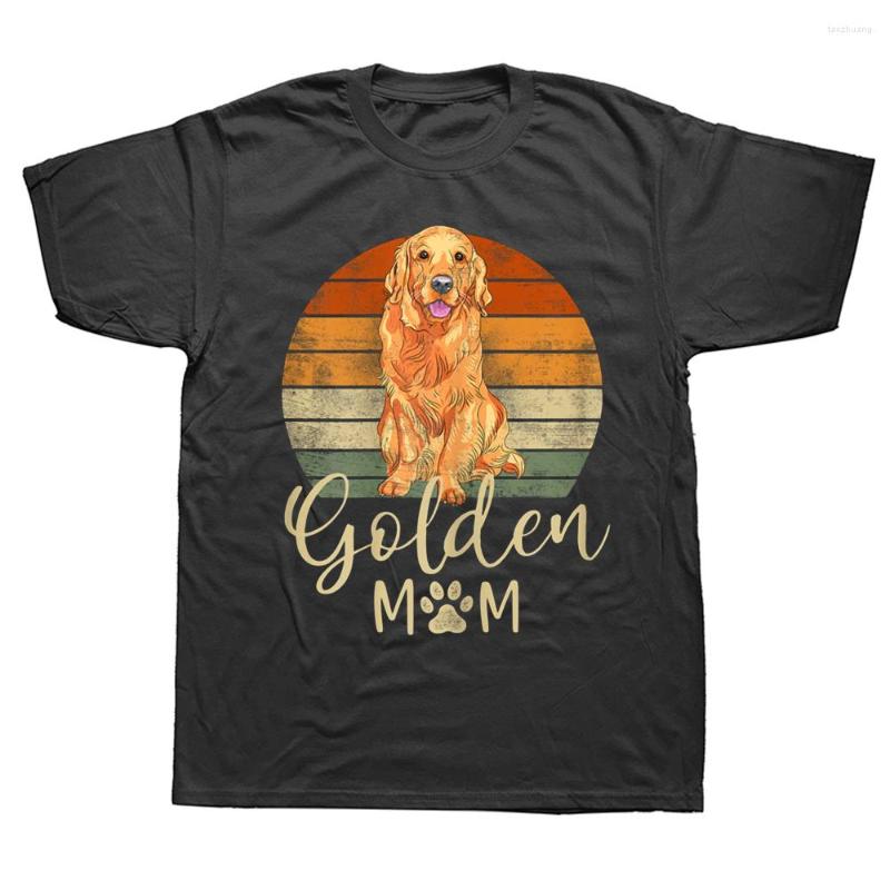 

Men's T Shirts Funny Golden Mom Retro Sunset Retriever Lover Gift Dog Mama Graphic Cotton Streetwear Summer Style T-shirt, Black