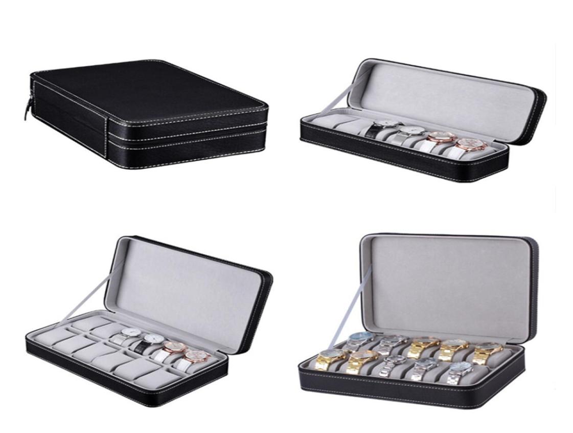 

Watch Boxes Cases 61012 Slots Box PU Leather Portable Zipper Quartz Watches Case Holder Organizer Black Jewelry Display Gift3389905