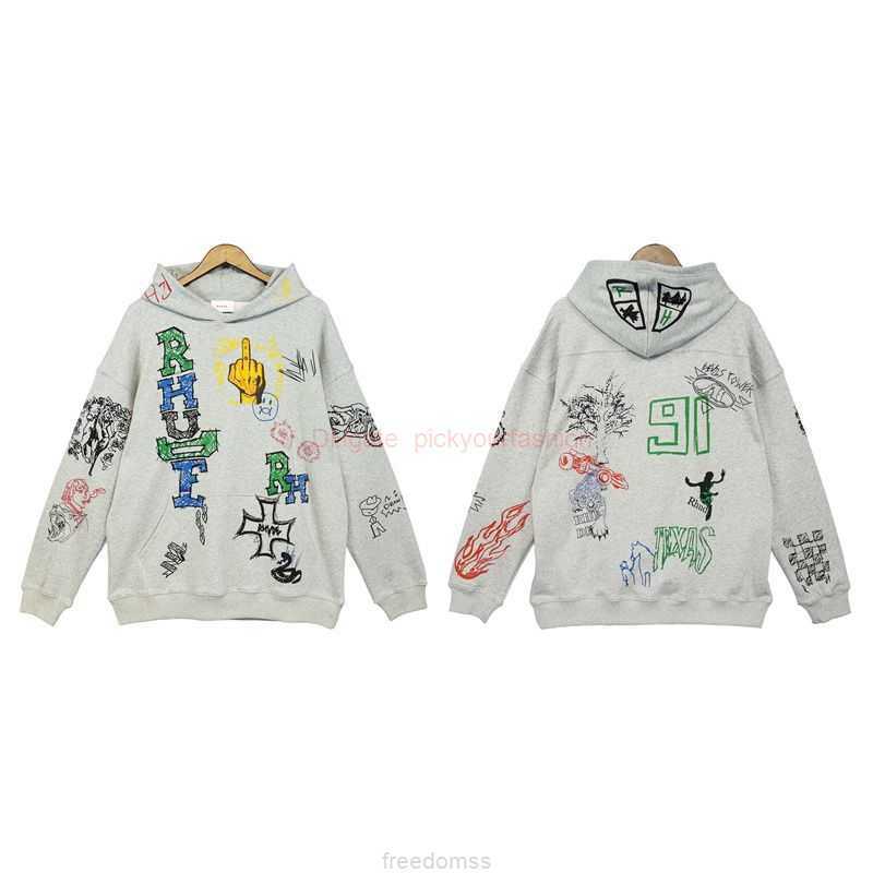 

Designer Clothing Mens Sweatshirts Hoodies Rhude Cartoon Graffiti Handpainted Hoodie for Men Women Street High Street Hoodie Fashion Streetwear Pullover jacket J, Shipping fee