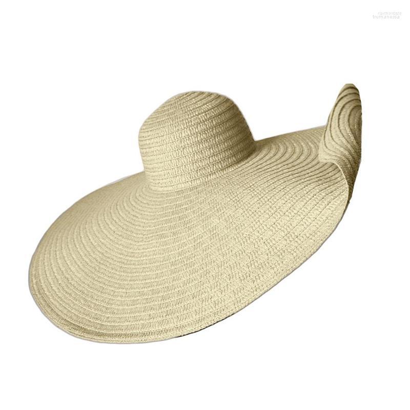 

Wide Brim Hats Women's Oversized Straw Summer Anti-ultraviolet Sun Protection Bucket Hat Beach Solid Color Holiday, White