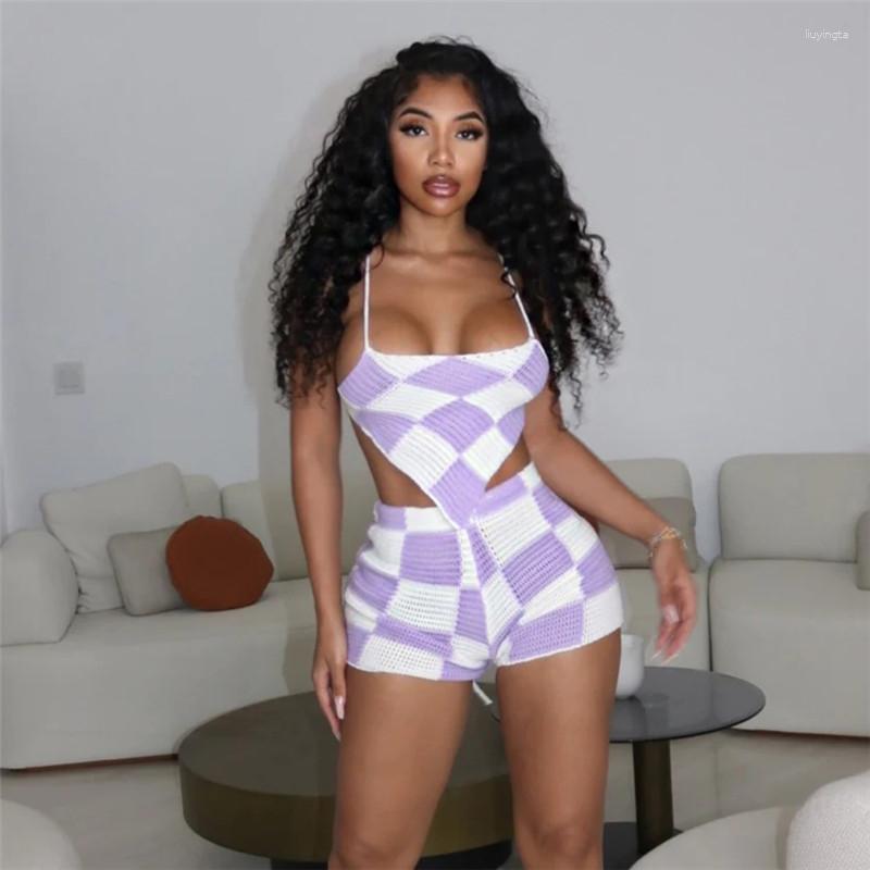 

Women' Tracksuits 2023 Summer Sexy Girl Sleeveless Chest-Wrapped Backless Thin Strap High Waist Hip-Wrapped Shorts Suit For Women, Purple