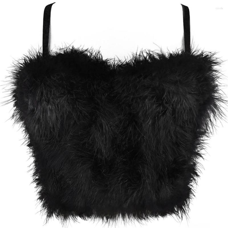 

Women's Tanks Women Crop Tops Summer Cropped Vest Tank Party Club Feather Sexy Bra Push Up Bustier Female, Black