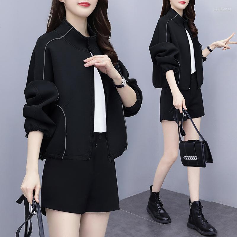 

Women's Jackets Plus Size Women's Autumn Loose Outerwear Short Coat Long-sleeved Baseball Uniform Sweater Fashion Jacket, Black