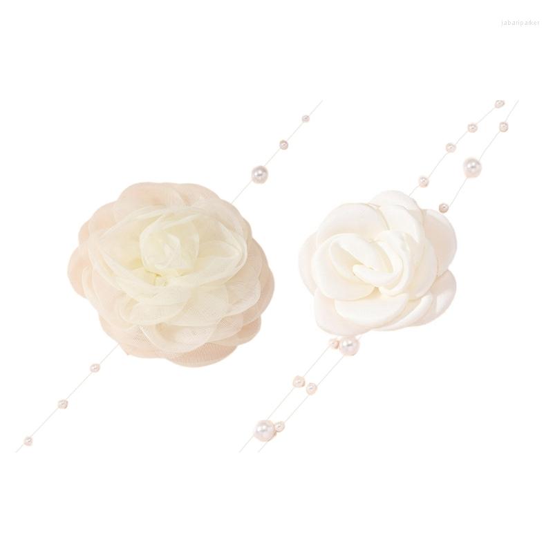 

Chains Dainty Pearl Pendant Necklace For Women Elegant Mesh Flower Choker