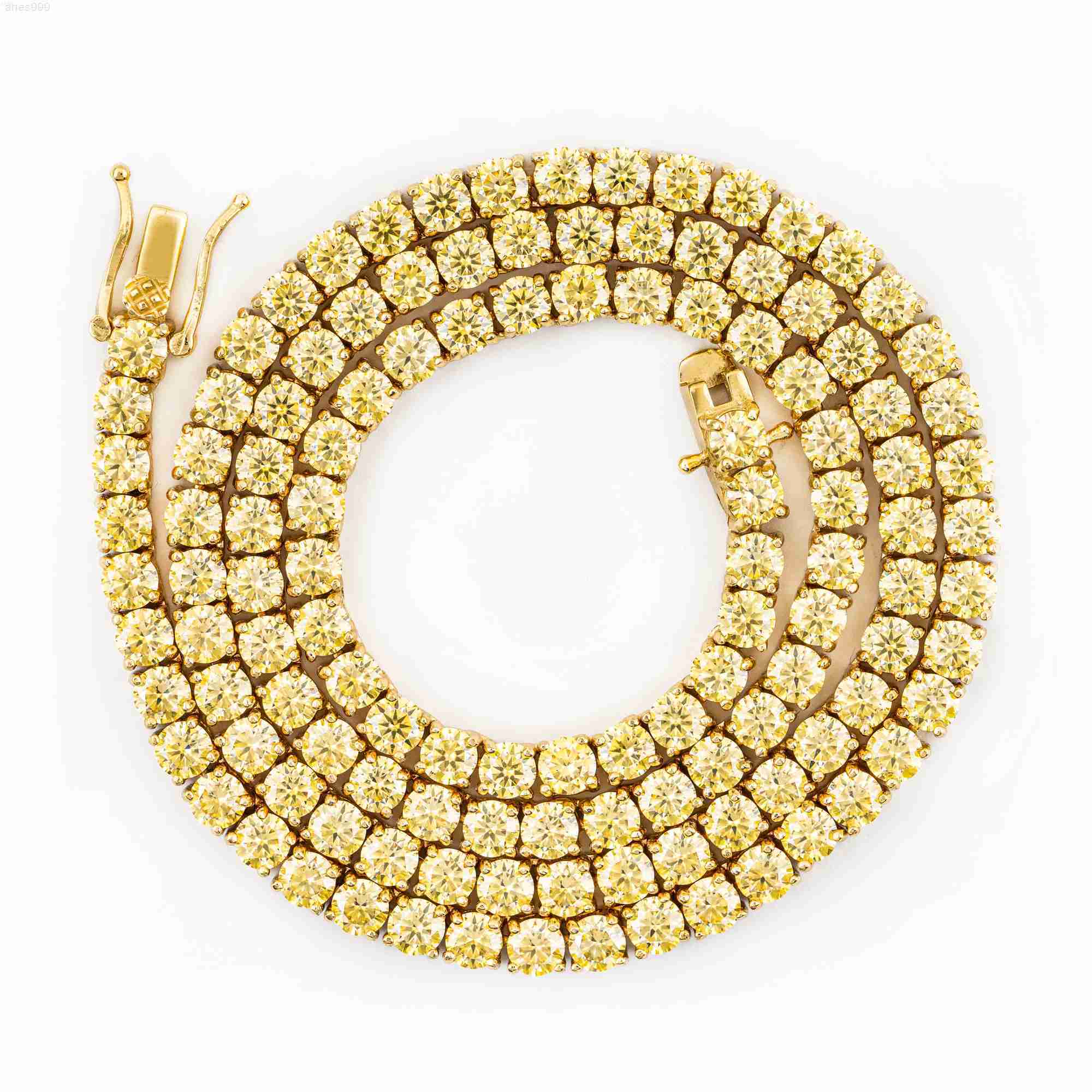 

Luxury Hip Hop Jewelry Necklace 925 Sterling Silver Gold Yellow Colored Moissanite Tennis Chain