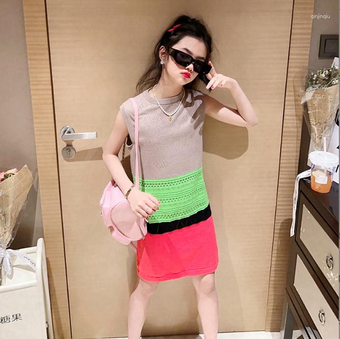 

Girl Dresses 2023 Girls Patchwork Dress Summer Good Quality Fashion 5-12 Years E791, Pink