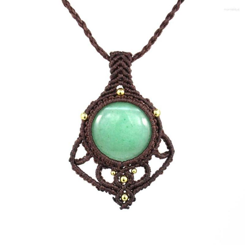 

Pendant Necklaces KFT Handmade Thread Rope Wrapped Natural Round Green Aventurine Stone Braided Macrame Chain Necklace Women Men Jewelry