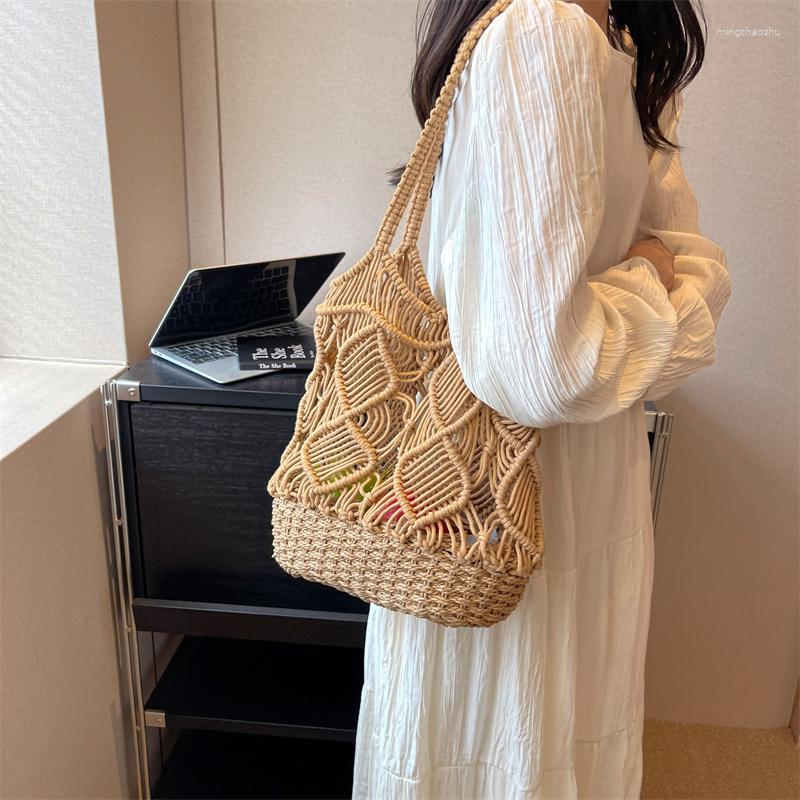 

Evening Bags 2023 Summer Fashion Women's Big Straw Bag Beach Woven Handbag Travel Shopping Leisure Vacation Style Shoulder, Beige
