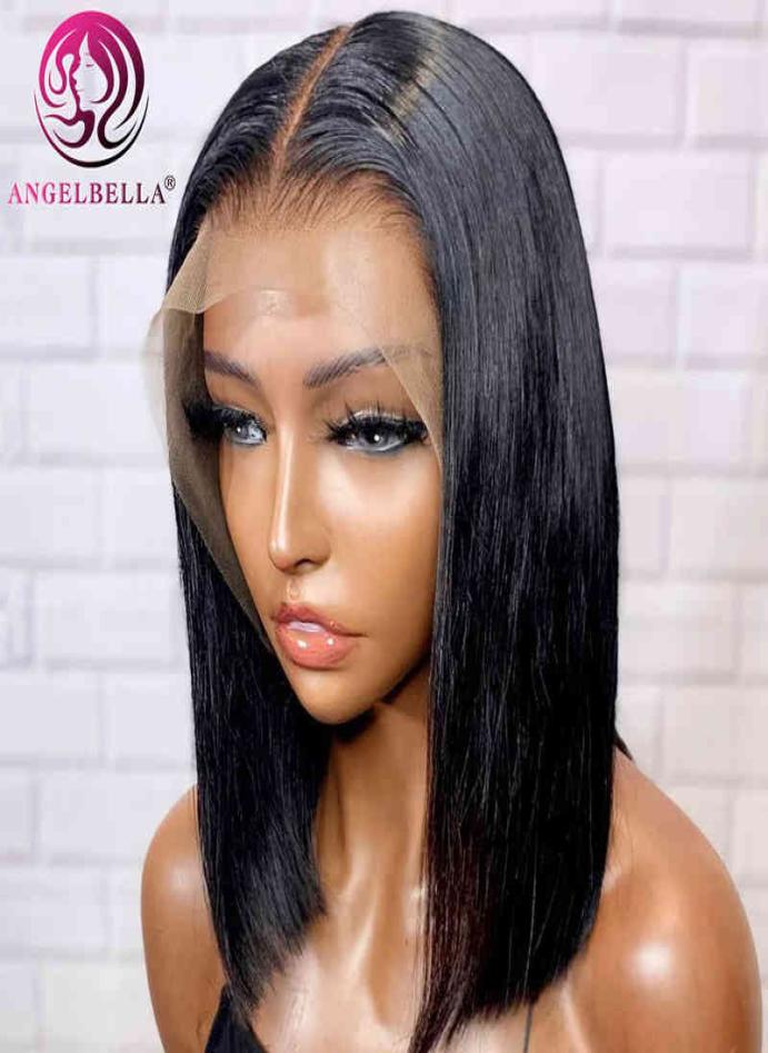 

Human Front Transparent Gluels Virgin Straight Pre Pluck HD Bob Brazilian Hair Lace Frontal Wig7448955
