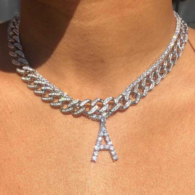 

Pendant Necklaces Caraquet Ice Out a z Letter Initial Necklace Silver Color Tennis Chain Choker Female Fashion Statement Jewelry 230613