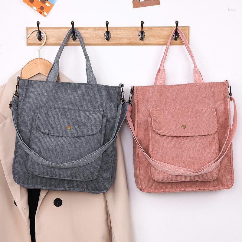 

Evening Bags Corduroy Bag For Women 2023 Shopper Designer Handbag Autumn And Winter Girls Student Bookbag Female Canvas Shoulder Tote, White