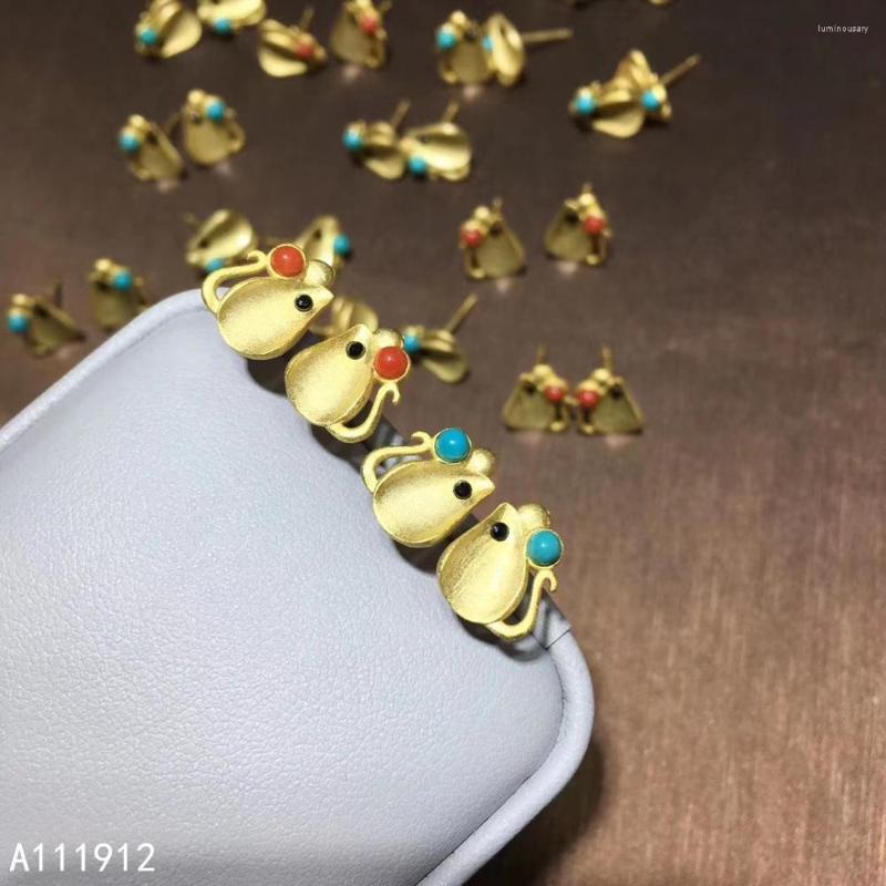 

Stud Earrings KJJEAXCMY Fine Jewelry Natural Agate Blue Turquoise 925 Sterling Silver Women Mouse Ear Studs Support Test Trendy