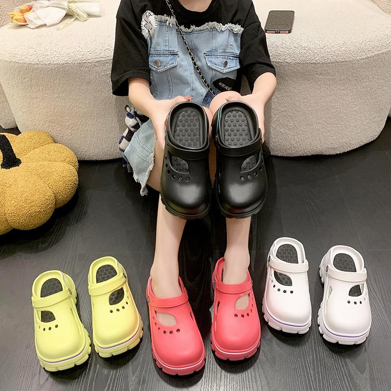

Slippers Thick Bottoming Increase Hole Outside Wear All-match Non-slip Baotou Soft Bottom Lightweight Comfortable Fashion Beach, Black