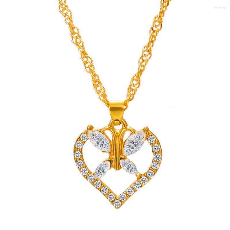 

Pendant Necklaces Lovely Butterfly Necklace For Women Bling Rhinestone Heart Charms Chain Choker Friendship Gift Fine Jewelry