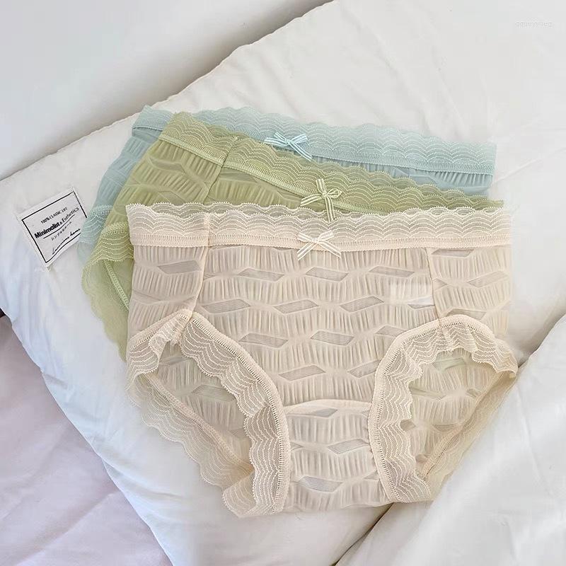 

Women's Panties Lolita Bow Lace Girl Underwear Summer Yellow Thin Section Sexy Cool Cotton Briefs Solid Cream Color Langerie