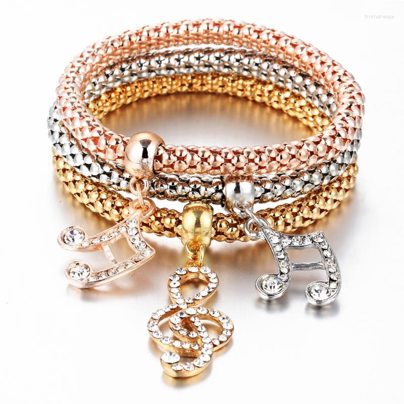 

Bangle 3Pcs/set Crystal Music Bracelet Rhinestone Charm Butterfly Heart Gold Party Jewellery Bracelets&Bangles For Women Jewelry Gift Ra