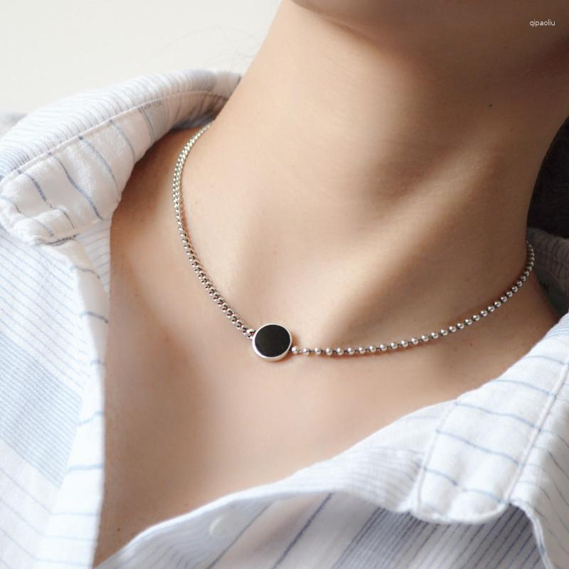 

Pendant Necklaces VENTFILLE Silver Color Double-sided Chain Necklace Punk Vintage Black Glaze Party Jewelry 925 Stamped Dropship