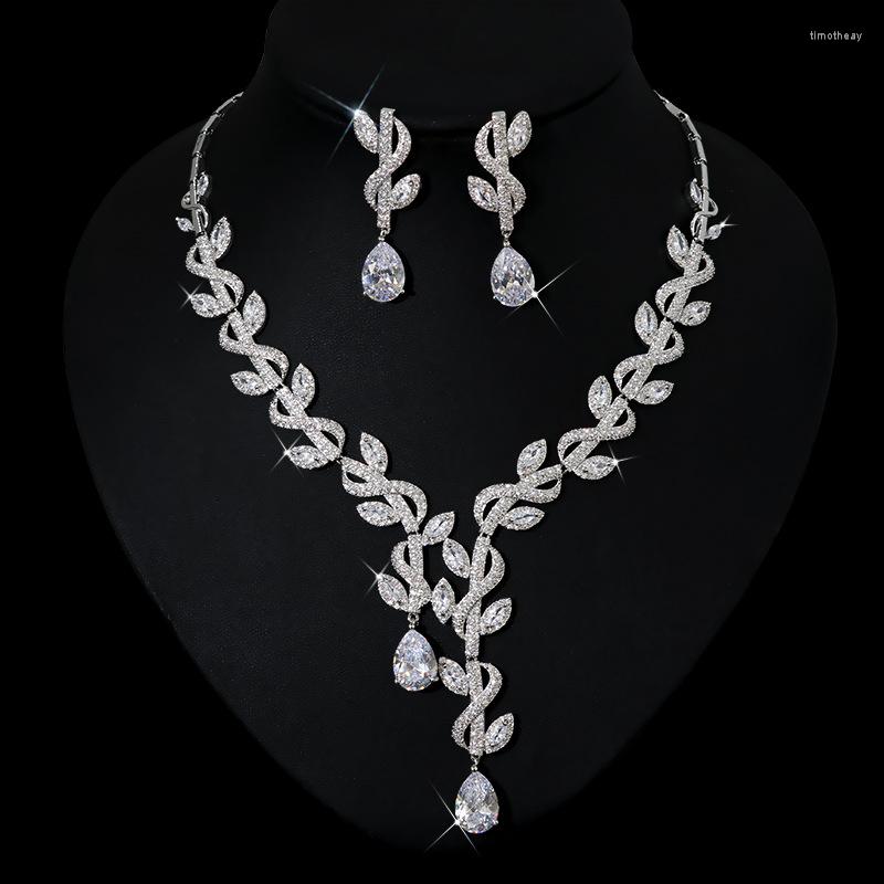 

Necklace Earrings Set 2023 High Quality Wedding Accessories For Women Engagement Bridesmaids Pendant Choker Crystal, Picture shown