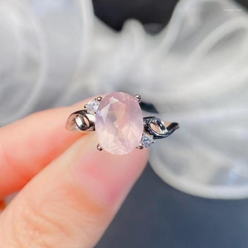 

Cluster Rings Natural Rose Quartz 925 Silver Ring 2ct 7mm 9mm Faceted Jewelry Elegant Gemstone For Daily Wear