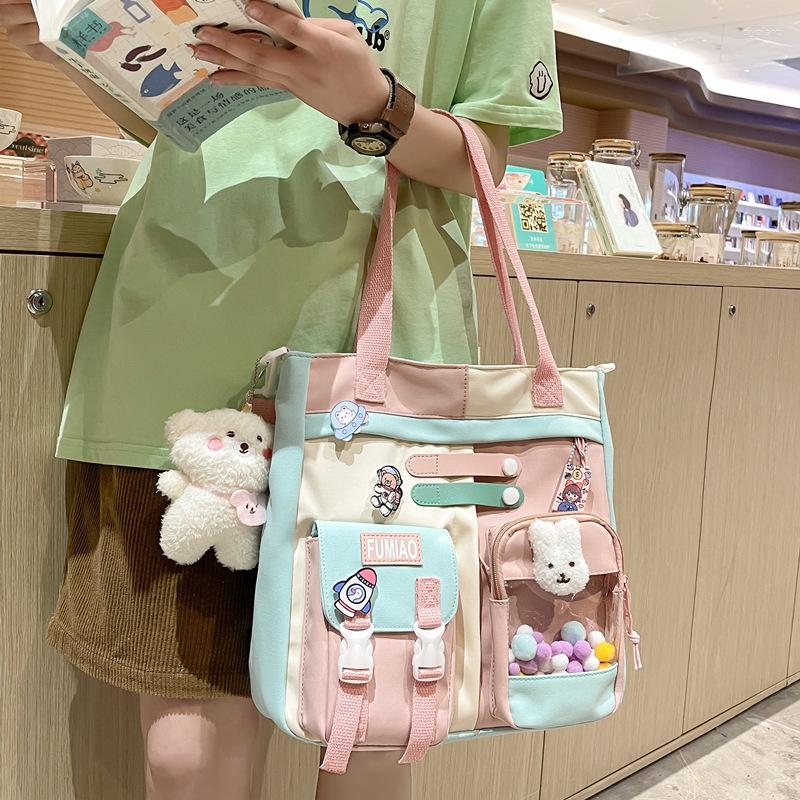 

Evening Bags Sweet Cartoon Women Shoulder Bag Fashion Nylon High Capacity Crossbody Causal Patchwork School For Girl, Purple