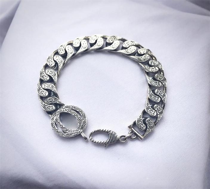

luxury designer bracelets retro silver women and mens Thick link chain lovers couple bracelet wedding gift fashion classic jewelry4940006
