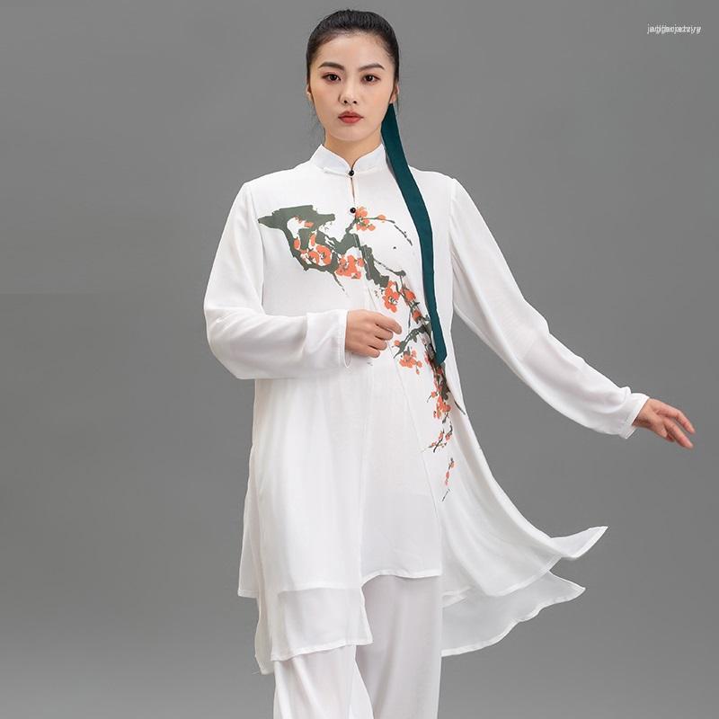 

Ethnic Clothing White Tai Chi Uniforms Traditional Chinese Martial Arts Exercise Long Sleeve Wingchun Suit Unisex Kungfu Uniform FF3756