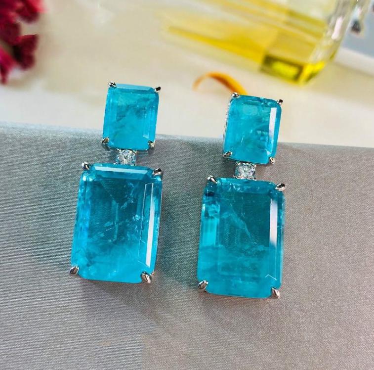 

100 Real 925 Sterling Silver Earrings for Women Paraiba Tourmaline Gemstone Drop Cocktail Party Fine Jewelry Whole7867625