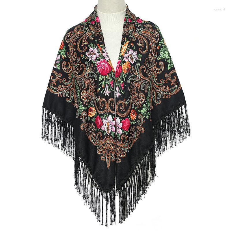 

Scarves 135 135cm Russian Scarf Women Big Shawl Luxury Floral Print Square Bandana Fringed Handkerchief Babushka Hijab Head Wraps