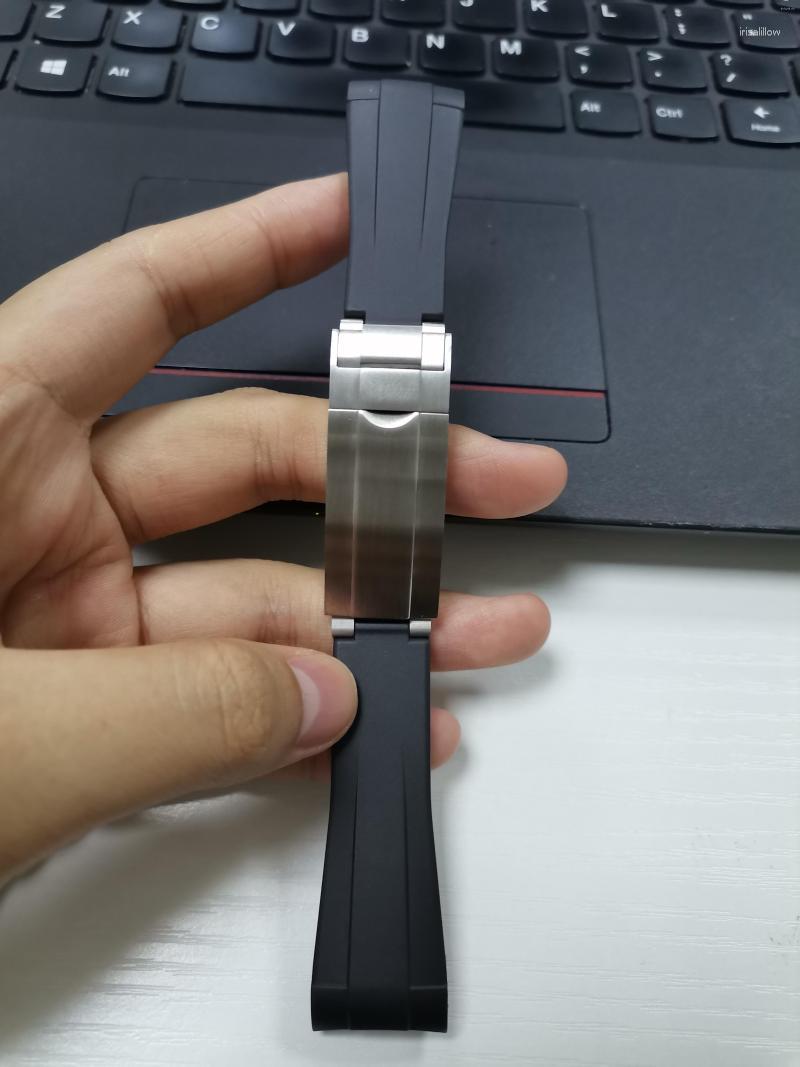 

Watch Bands Black 20mm Width Curved End Rubber Strap With Slide Glide Lock Clasp