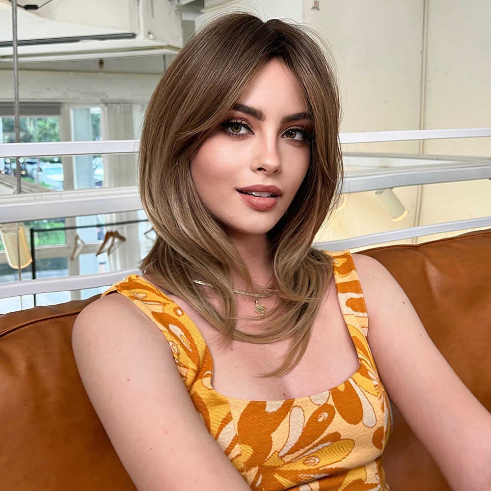 

Synthetic Wigs Easihair Medium Length Brown Ombre Synthetic Wigs for Women Layered Natural Hair with Bangs Daily Cosplay Wig Heat Resistant 230227, Lc242-3