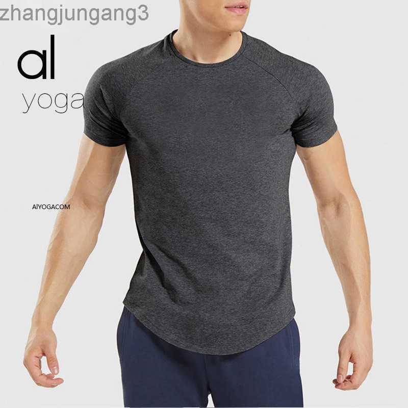 

Desginer Alo Yoga T Shirt summer men' sportswear short-sleeved running fitness quick-drying top ice silk stretch t-shirt suit, Black