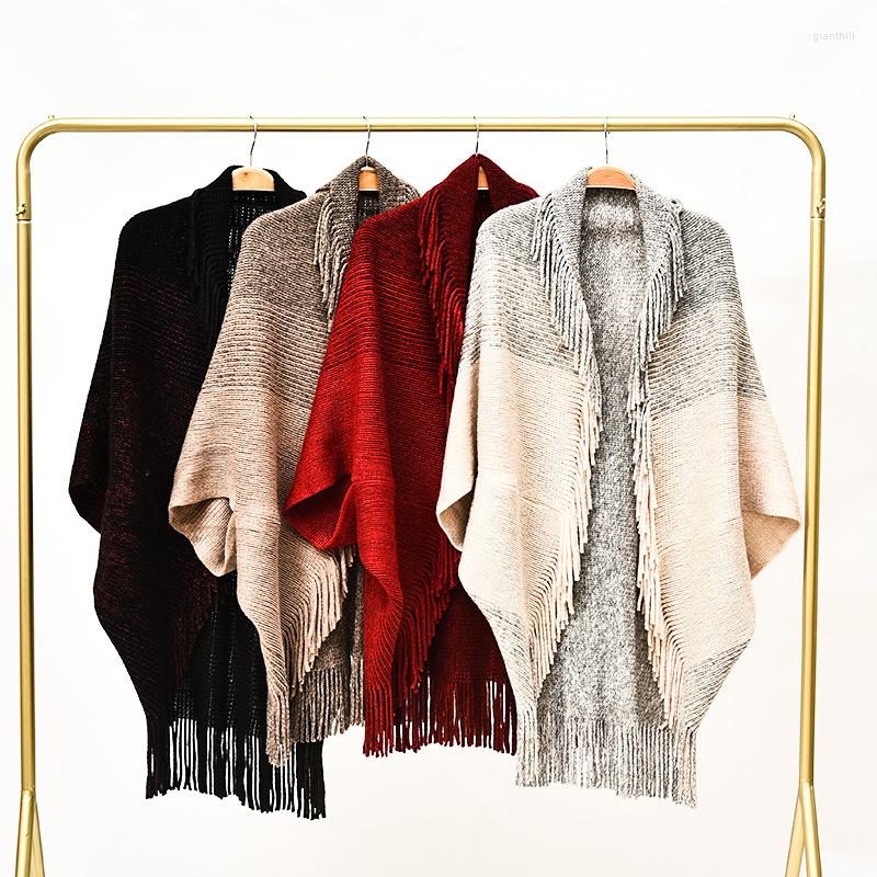 

Scarves European American Autumn And Winter Scarf Outdoor Travel Cloak Shawl Female Imitation Cashmere Tassel Knitted Sweater