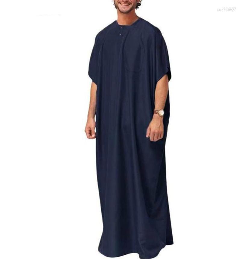 

Ethnic Clothing Men's Solid Abaya Jubba Thobe Saudi Arab Dubai Casual Muslim Long Robe Islamic Hombre Short Sleeve Loose Kaftans