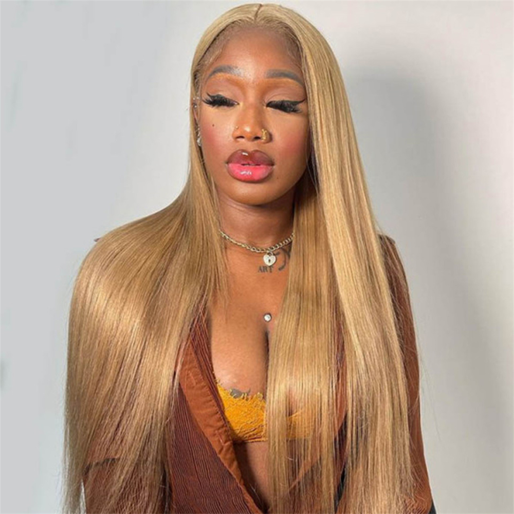 

13x4 HD Lace Frontal Human Hair Wigs #27 Blonde Colored Straight Hair Wig for Women 26 Inch 4x4 Lace Closure Wigs Wholesale
