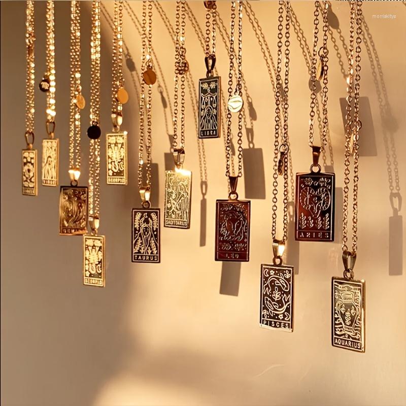 

Chains Stainless Steel Tarot Card Pendant Necklace 18K Gold Plated Astrology Horoscope Jewelry