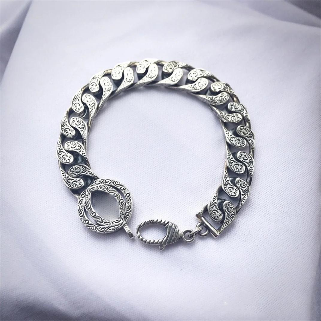 

luxury designer bracelets retro silver women and mens Thick link chain lovers couple bracelet wedding gift fashion classic jewelry7789835