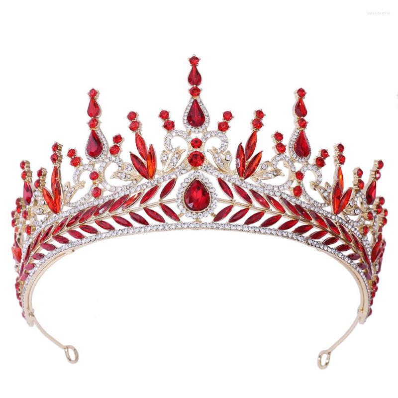 

Hair Clips Accessories Crown European And American Wedding Headdress Headband Luxury Crystal Red Baroque Bridal Gold Plating