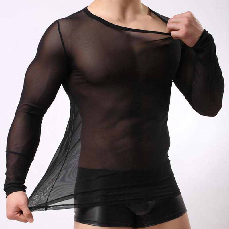 

Men's T Shirts 2023 Men Mesh See Through T-Shirt Muscle Tank Top Perspective Long Sleeve Tops Tee Good Stretchy Clubwear Party Underclothes, Black