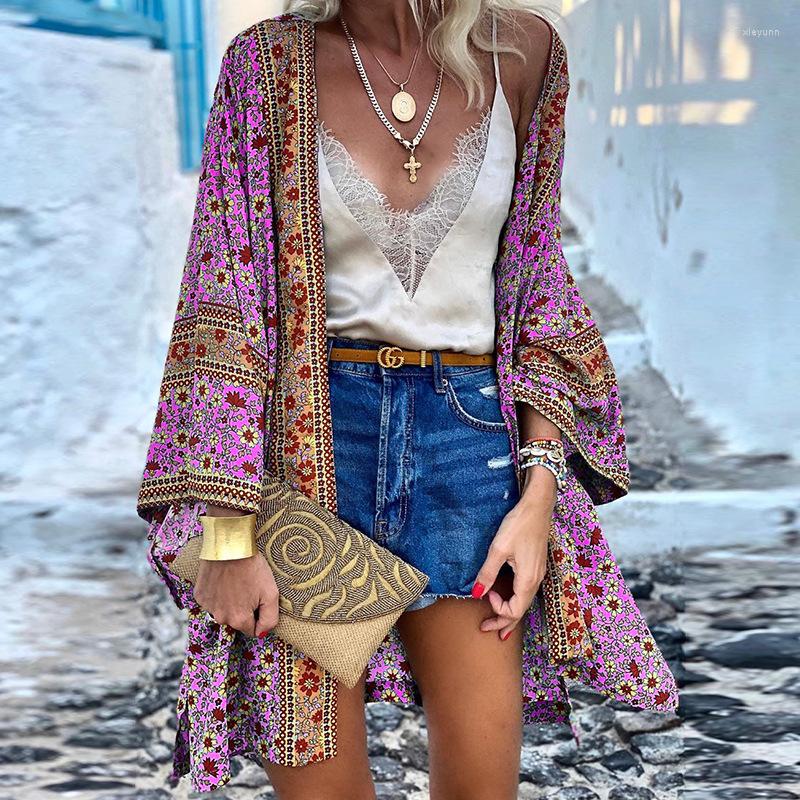 

Women's Jackets Loose Bohemian Printed Medium Length Cardigan For Women's Outerwear Straight Tube Style Shawl Fashion Daily Versatile, Green