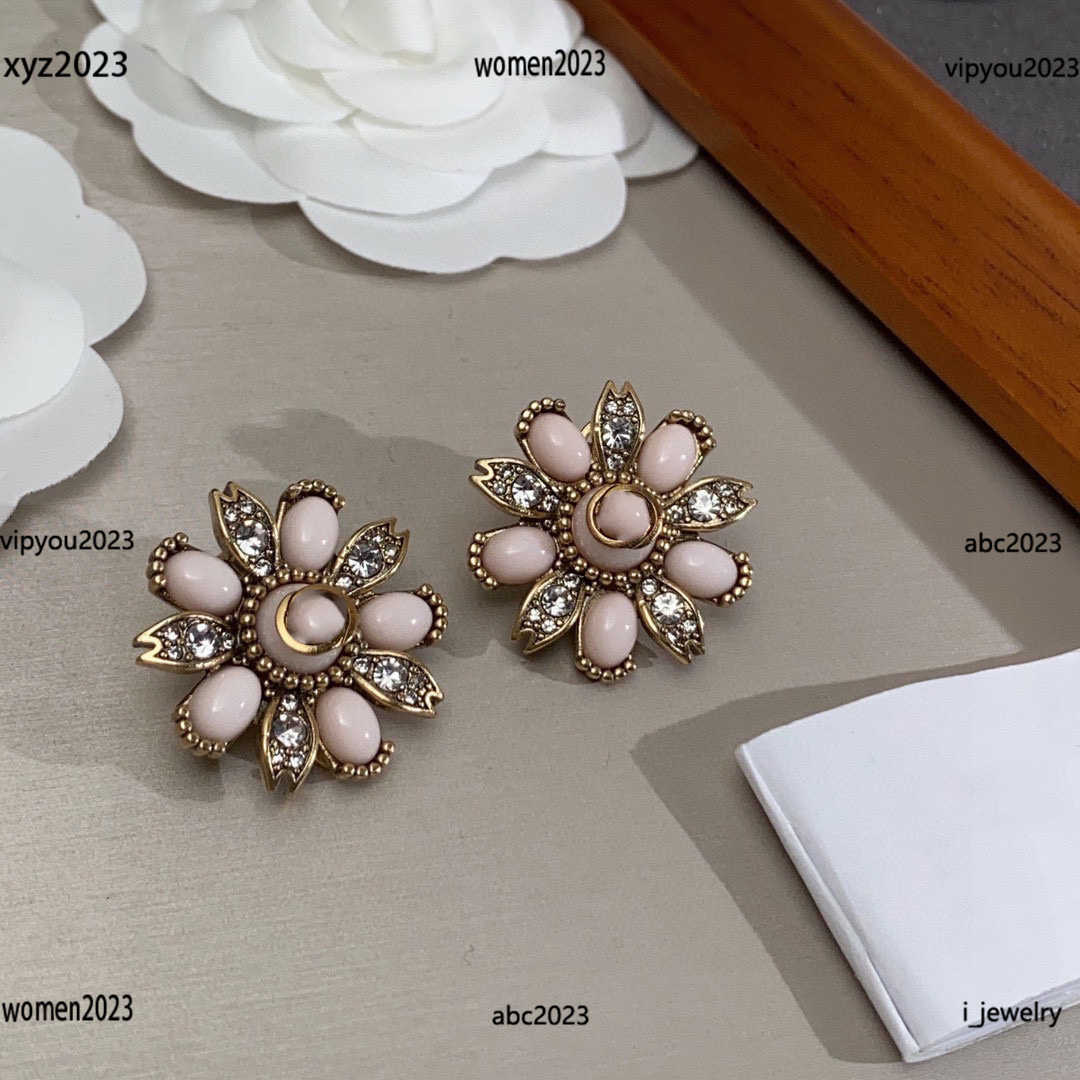 

women designer earrings fashion Multi petal flower girl Jewelry Diamond inlaid design Ear studs #Including box new arrival