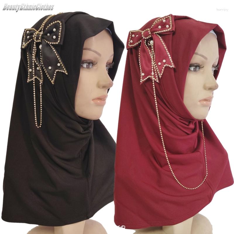 

Ethnic Clothing Beautiful Bowknot Party Turban Dubai Headwear Women Instant Amira Cap Muslim Islamic Arab Headscarf Headwrap Shawls Khimar