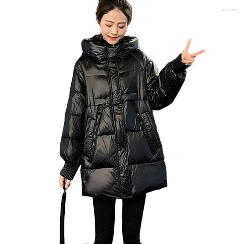 

Women's Trench Coats Fashion Women's Casual Cotton Jacket Winter Warm Down Jackets Long Shiny Hooded Parka Overcoat Abrigo Mujer Cold, Champagne