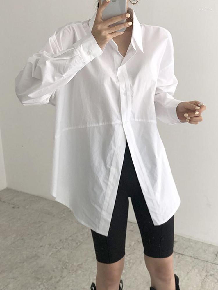 

Women's Blouses Zoki Casual Office Lady Puff Sleeve White Shirt Fashion Oversize Loose Female Long Blouse Spring Korean Harajuku Buttons, Blue