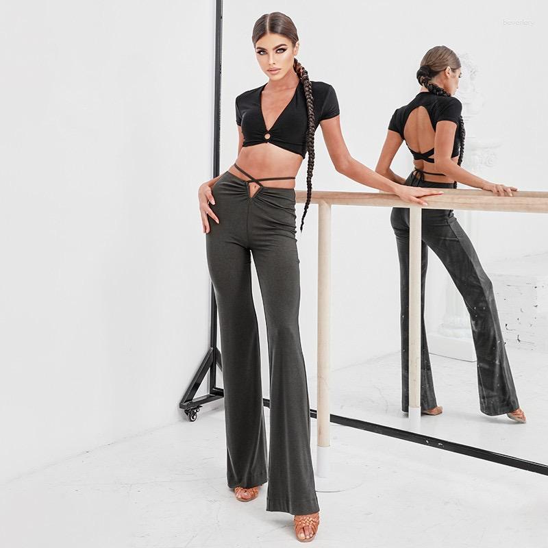 

Stage Wear ZYMdancestyle Latest Latin Dance Pants Ballroom Dancing Trousers Show Long Legs With Thin Strap Tie Up ZYM All Your #2188, Black