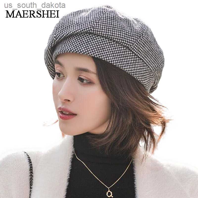 

2020 New Elegant Women Plaid Beret For fashion Winter Female Cotton Wool Hats Cap Autumn Brand New Women's Painter Hat L230523, Coffee