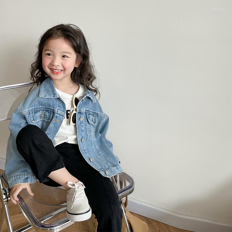 

Jackets Girls Denim Jacket Long Sleeve Front Button Lapel Coat Kids Spring Fall Outerwear Fashionable, Picture shown