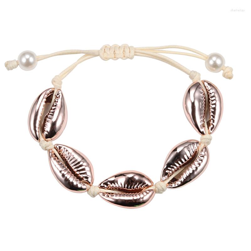 

Charm Bracelets Women Rose Gold Color Shell Bracelet Natural Ocean Seashell Chain Ankle Handmade Adjustable Bohemian Cowrie Jewelry