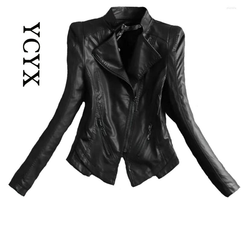 

Women's Leather YCYX Women Pu Coat Korean Faux Jacket Punk Women's Streetwear High Street Slim Fit, Black